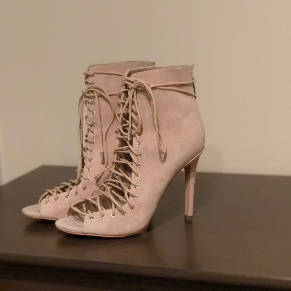 Kendall & Kylie Nude Lace up Booties